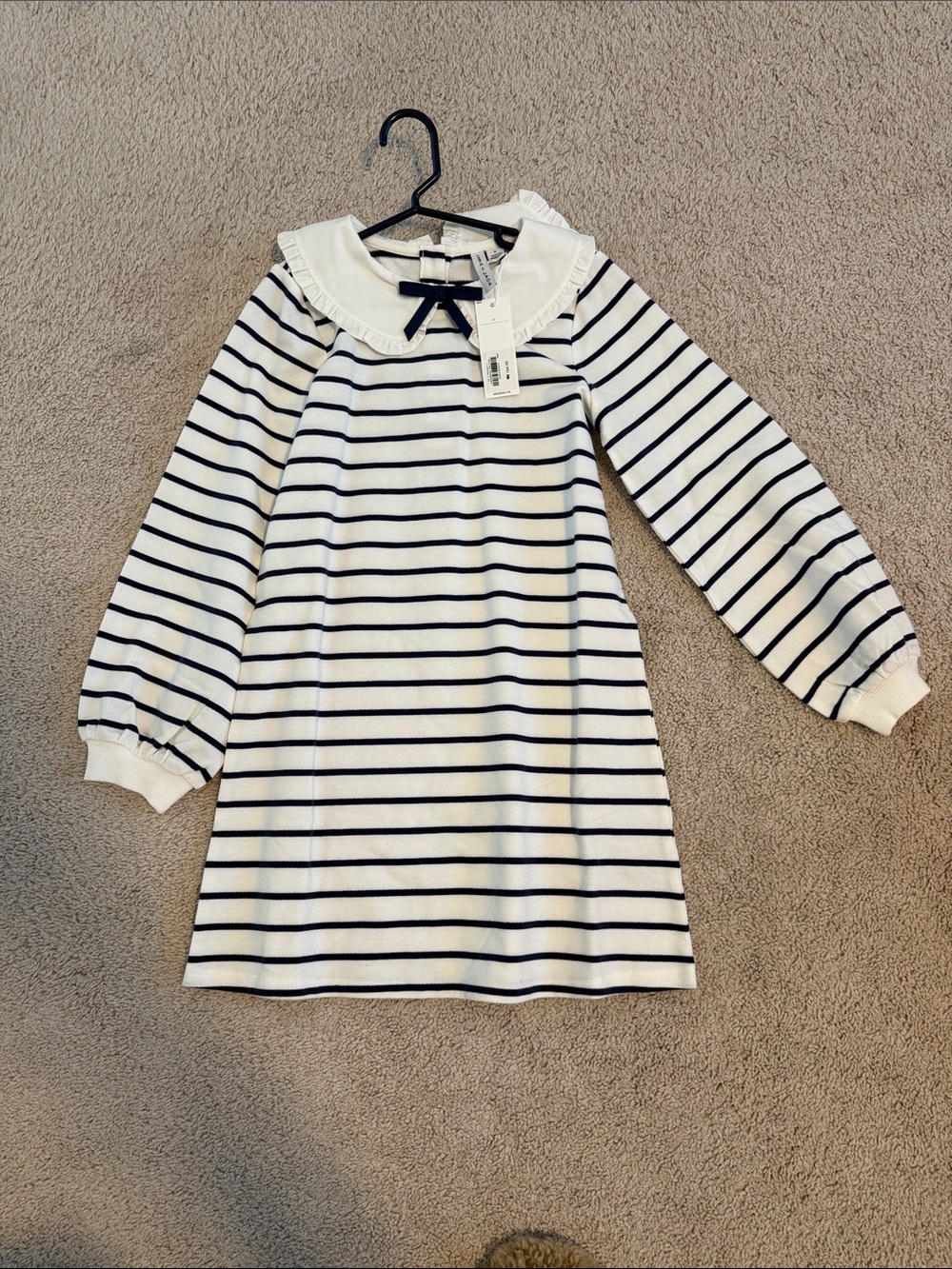 Janie and Jack White and Navy Striped Ruffle Collar Dress
